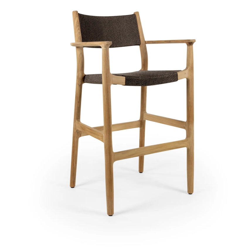 Garten Barhocker Maddalena aus Naturteak und Walnussschnur in Natur, 50×59×98 cm - ZEN ZONE Furniture