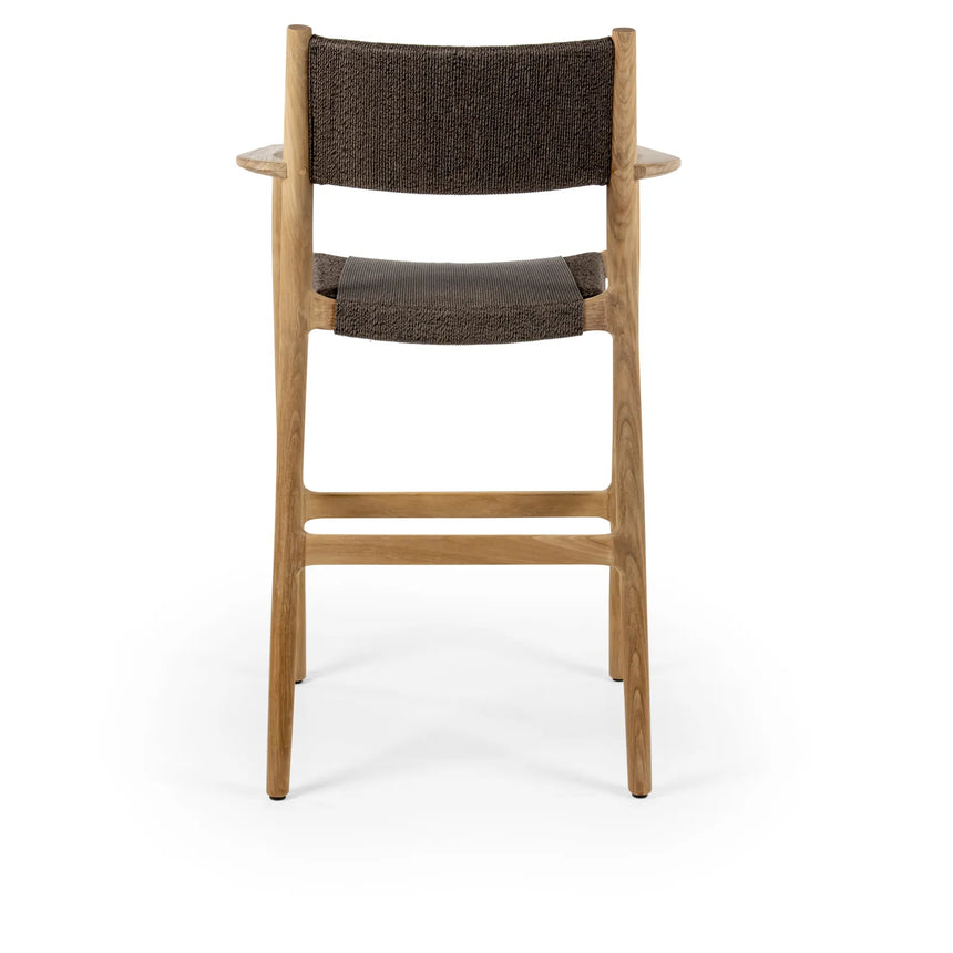 Garten Barhocker Maddalena aus Naturteak und Walnussschnur in Natur, 50×59×98 cm - ZEN ZONE Furniture