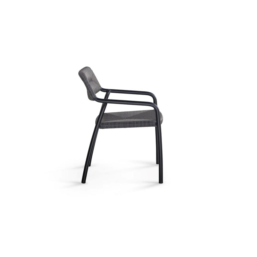 Granelli Gartenstuhl mit Armlehnen aus Aluminium und Geflecht Schwarz - ZEN ZONE Furniture