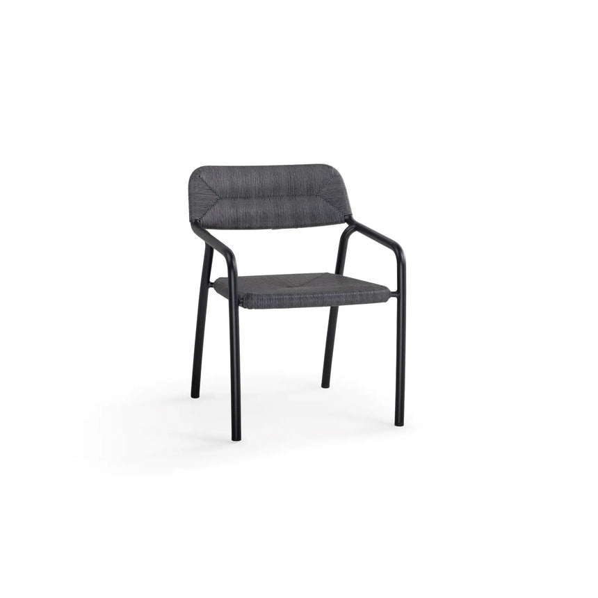 Granelli Gartenstuhl mit Armlehnen aus Aluminium und Geflecht Schwarz - ZEN ZONE Furniture