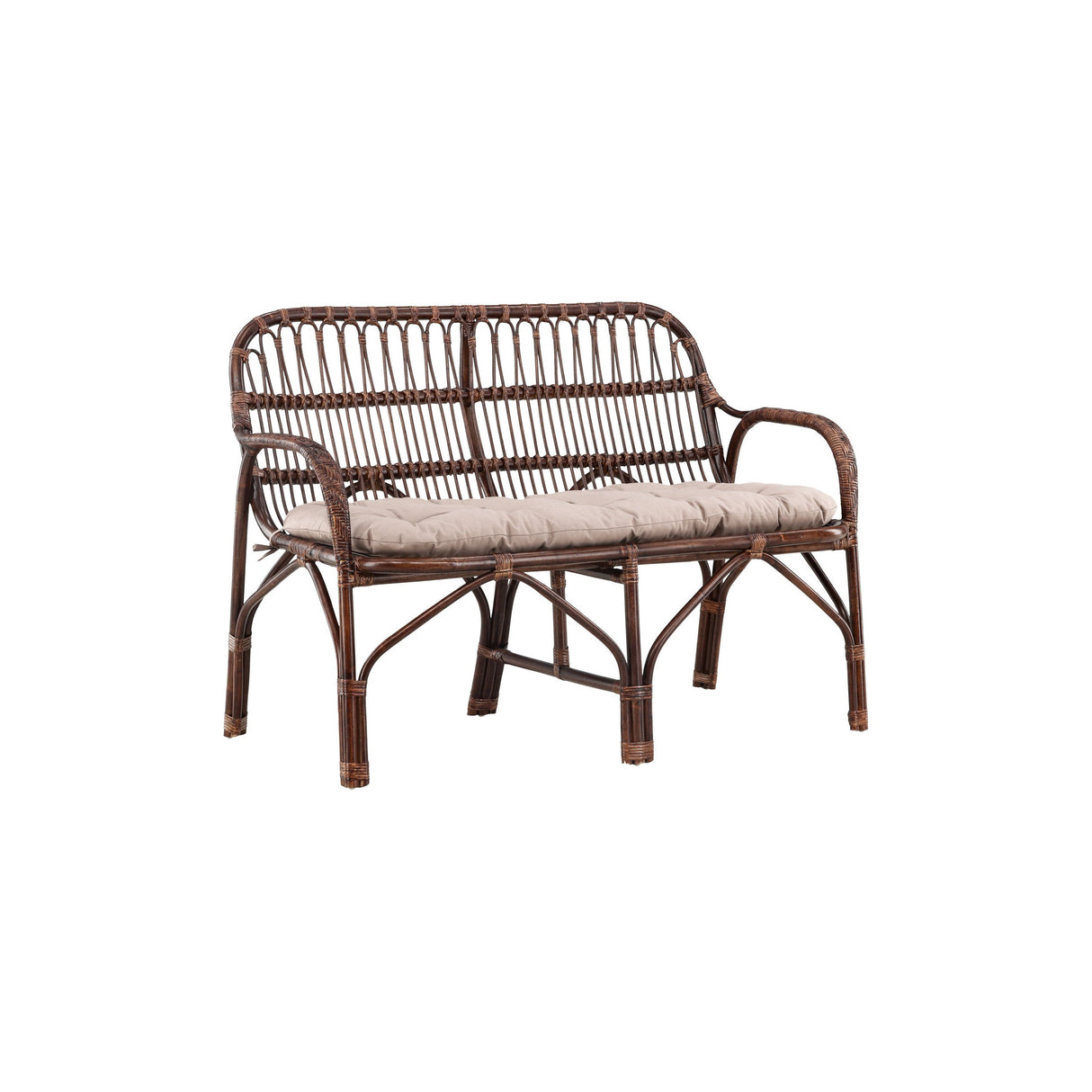 Nella 2-Sitzer Sofa Rattan - Walnuss dunkel / Beige - ZEN ZONE Furniture