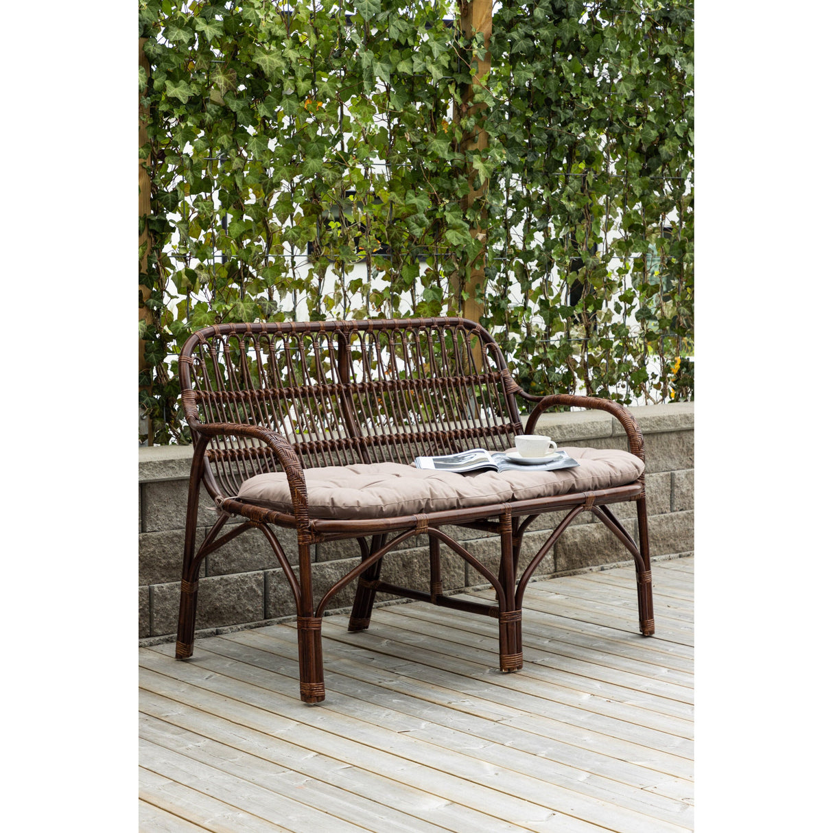 Nella 2-Sitzer Sofa Rattan - Walnuss dunkel / Beige - ZEN ZONE Furniture