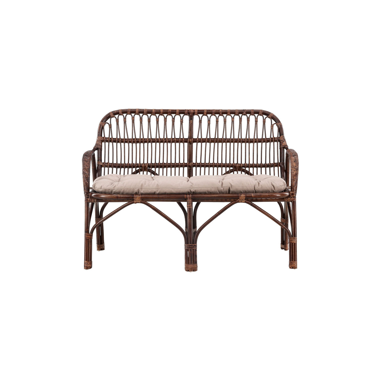 Nella 2-Sitzer Sofa Rattan - Walnuss dunkel / Beige - ZEN ZONE Furniture