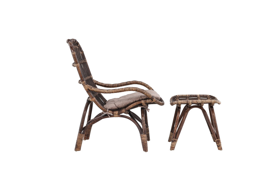 Ella Loungesessel Rattan Walnuss dunkel / Beige - ZEN ZONE Furniture