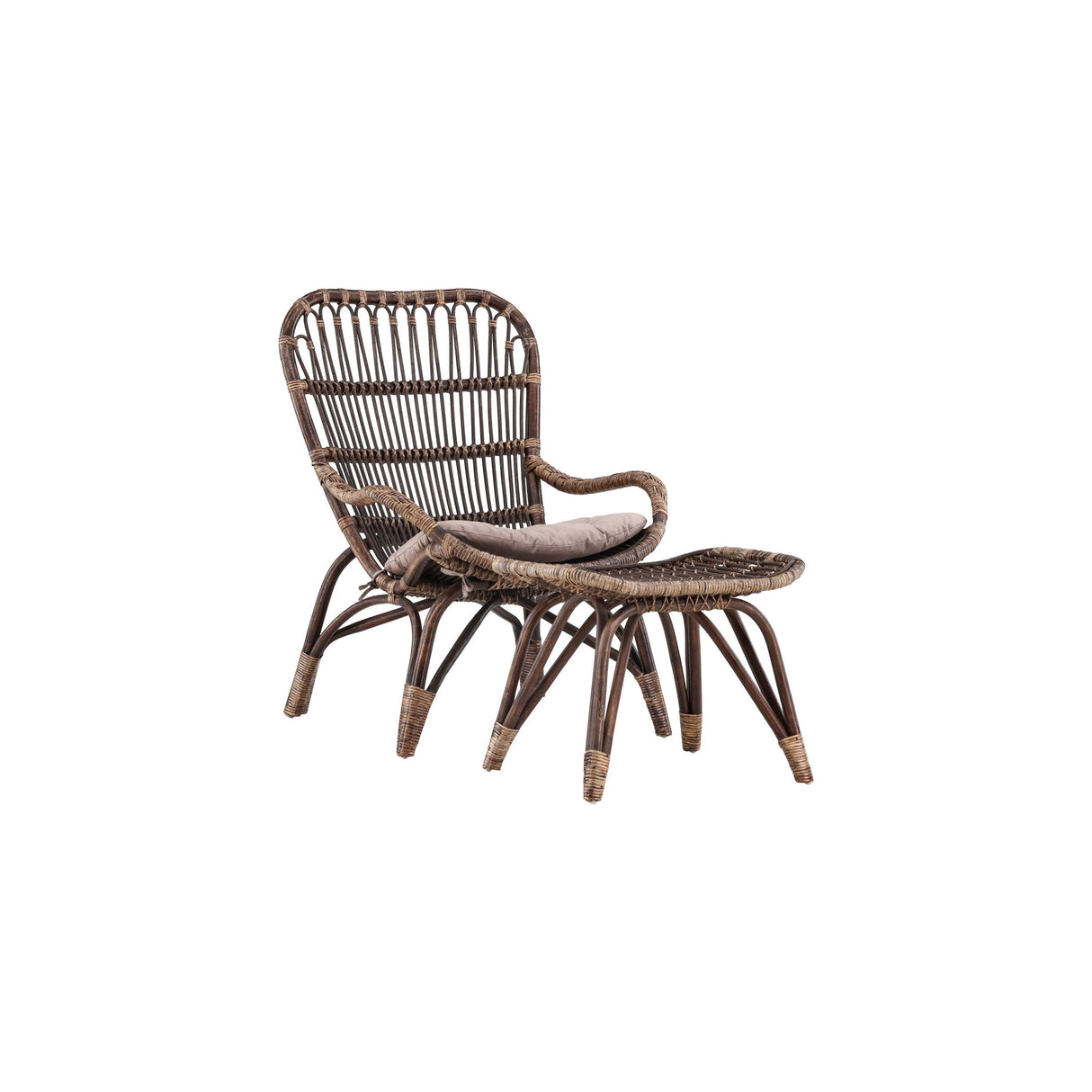Ella Loungesessel Rattan Walnuss dunkel / Beige - ZEN ZONE Furniture