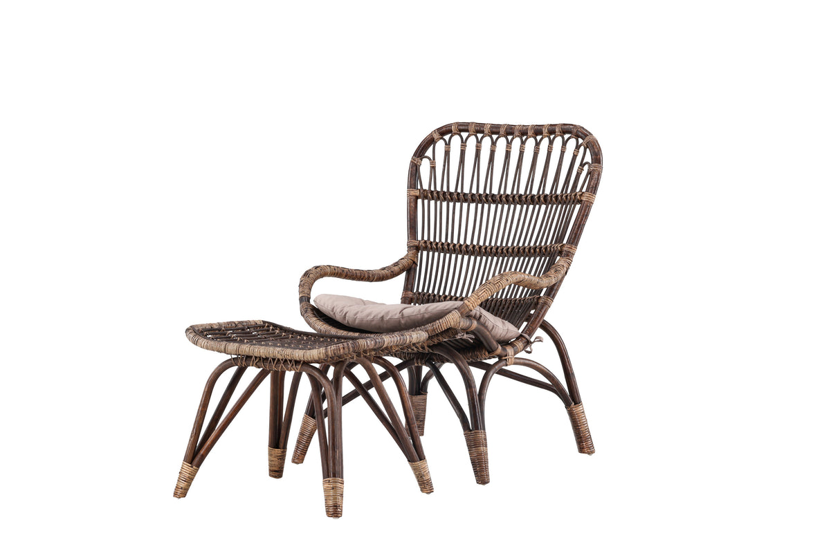 Ella Loungesessel Rattan Walnuss dunkel / Beige - ZEN ZONE Furniture