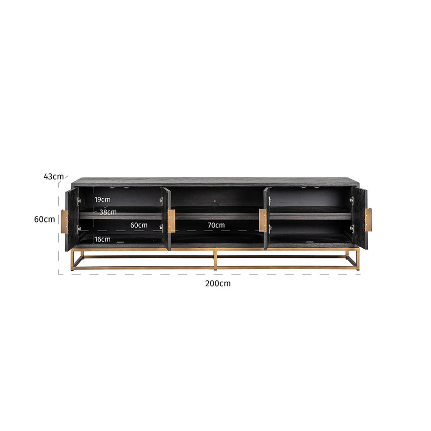 TV Kommode 200 Blackbone brass 4-Türen (Black rustic) - ZEN ZONE Furniture