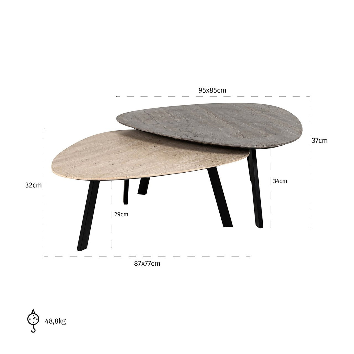 Couchtisch Spencer Set von 2 beige/grey travertine (Beige) - ZEN ZONE