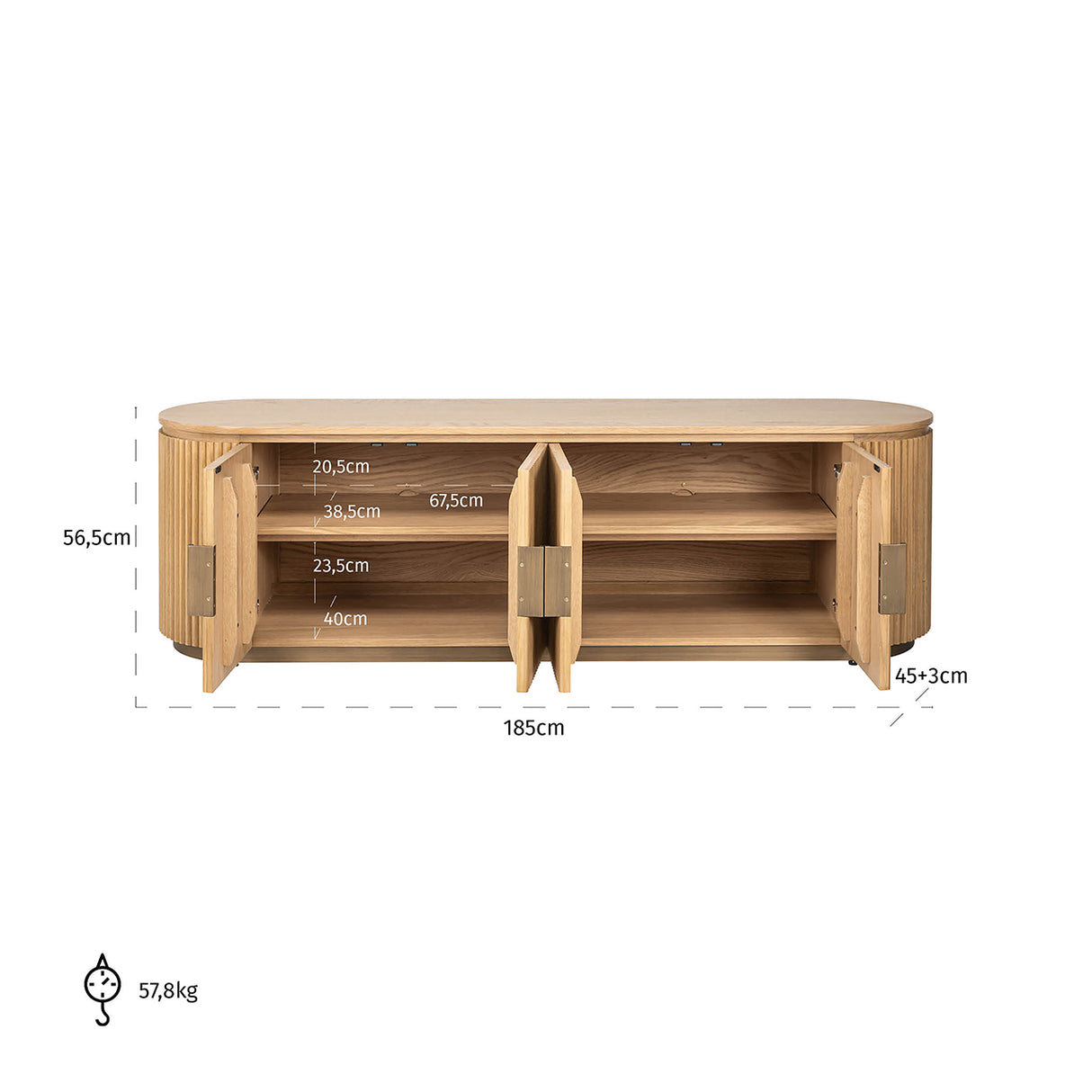 TV-Möbel Belfort 4-türig (Natural oak) - ZEN ZONE Furniture
