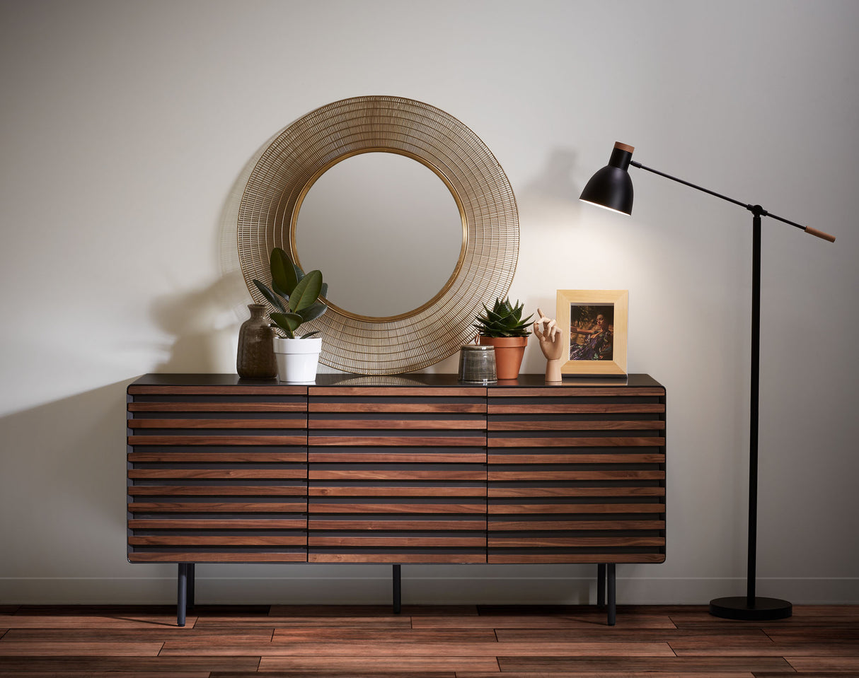 Kesia Sideboard 2 Türen Nussholzfurnier und Stahl in Schwarz 162 x 74 cm - ZEN ZONE Furniture