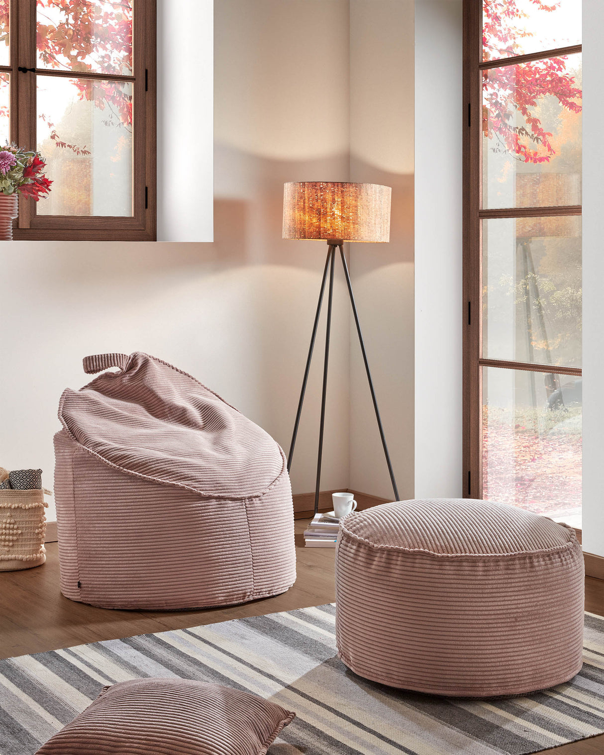 Wilma großer Pouf breiter Cord rosa Ø 70 cm - ZEN ZONE Furniture