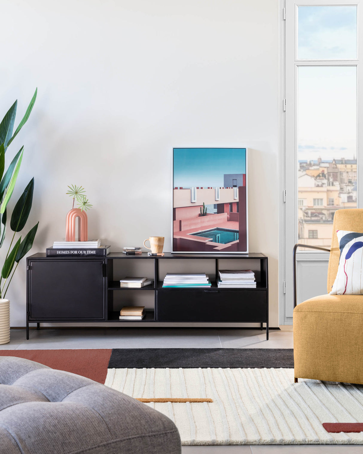 Shantay TV-Schrank 1 Türe und 1 Schublade aus Metall mit schwarzem Finish 150 x 50 cm - ZEN ZONE Furniture