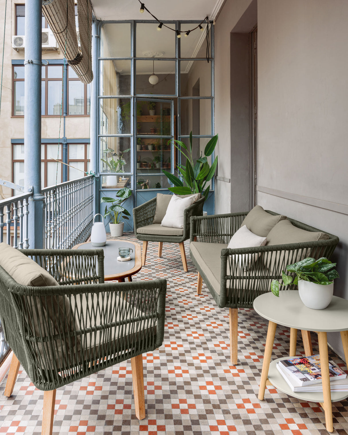 Inti Set 2-Sitzer Sofa und 2 Stühle mit grünem Seil FSC 100% - ZEN ZONE Furniture