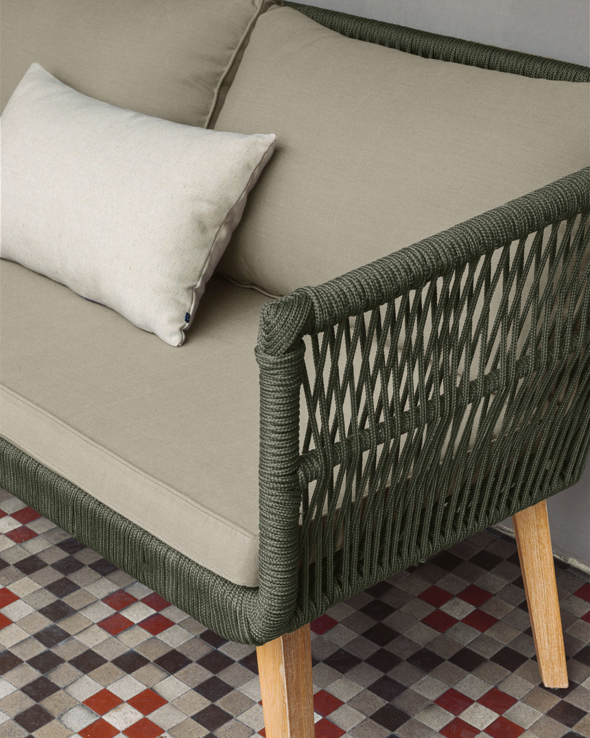 Inti Set 2-Sitzer Sofa und 2 Stühle mit grünem Seil FSC 100% - ZEN ZONE Furniture