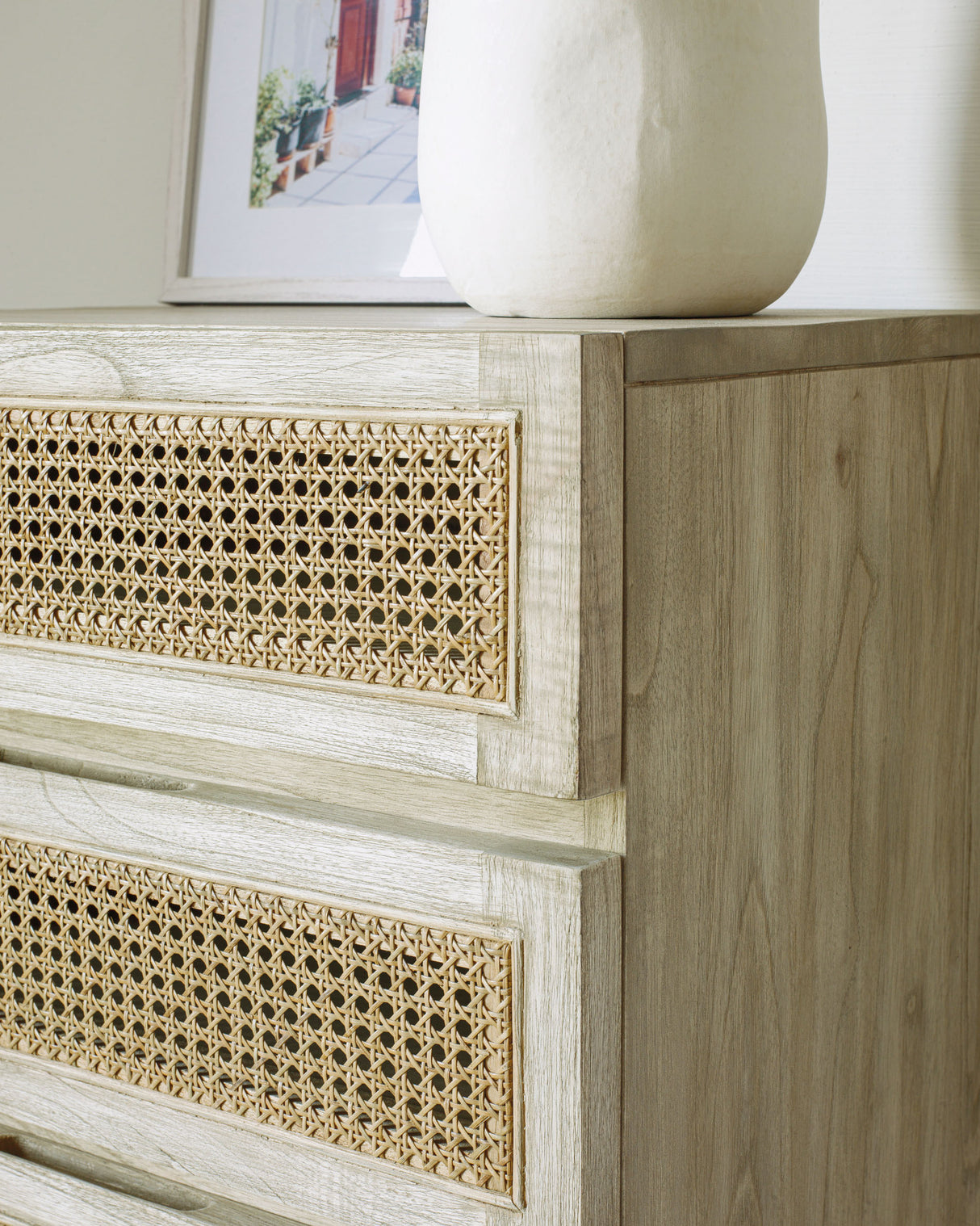 Rexit Kommode mit 5 Schubladen aus massivem Holz und Mindi Furnier mit Rattan 60 x 113 cm - ZEN ZONE Furniture