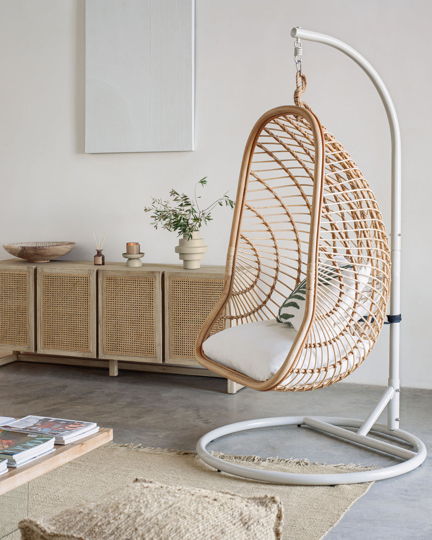 Hängesessel Ekaterina aus Rattan mit Standfuß in Dunkelgrau - ZEN ZONE Furniture