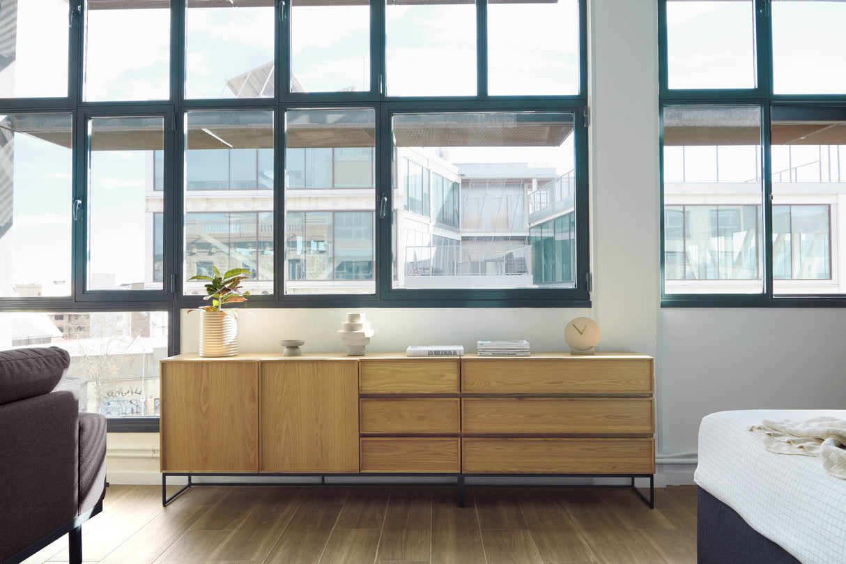 Taiana Kommode mit 3 Schubladen mit Eichenfurnier und schwarzer Stahlstruktur 100 x 78 cm - ZEN ZONE Furniture