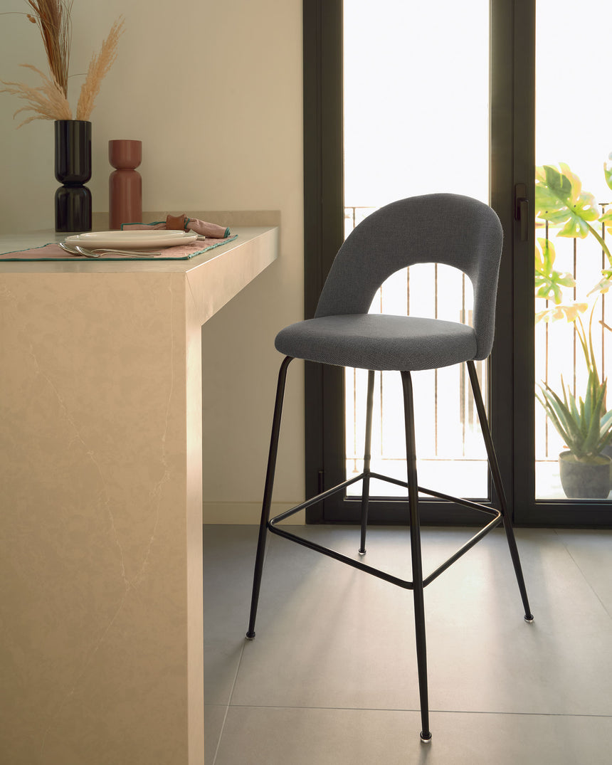 Mahalia Barhocker dunkelgrau und Stahl mit schwarzem Finish Höhe 63 cm - ZEN ZONE Furniture
