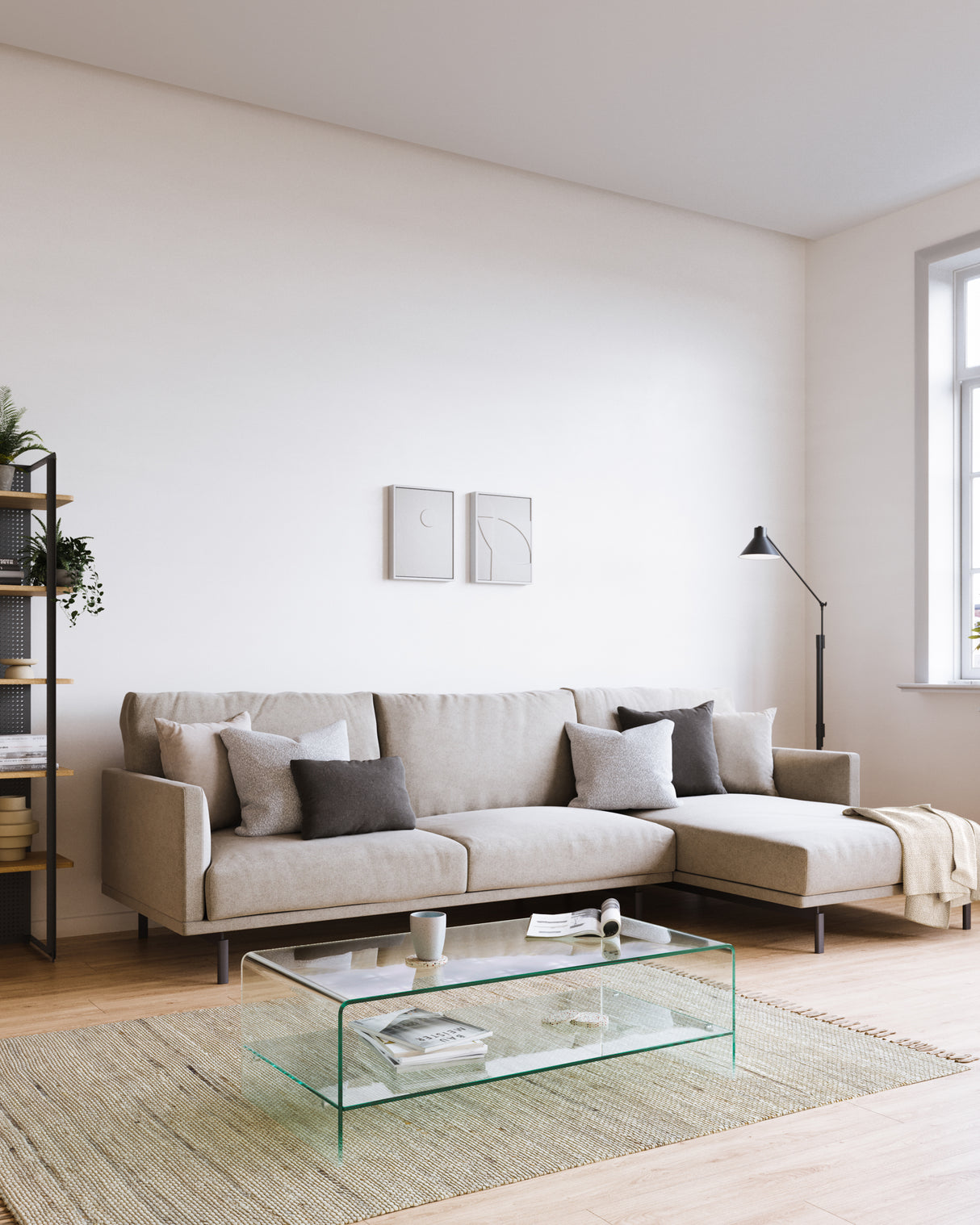 Galene 4-Sitzer Sofa beige mit Chaiselongue rechts 314 cm - ZEN ZONE Furniture