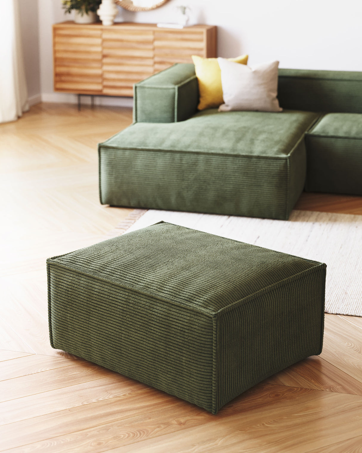 Blok Pouf breiter Cord grün 90 x 70 cm - ZEN ZONE Furniture