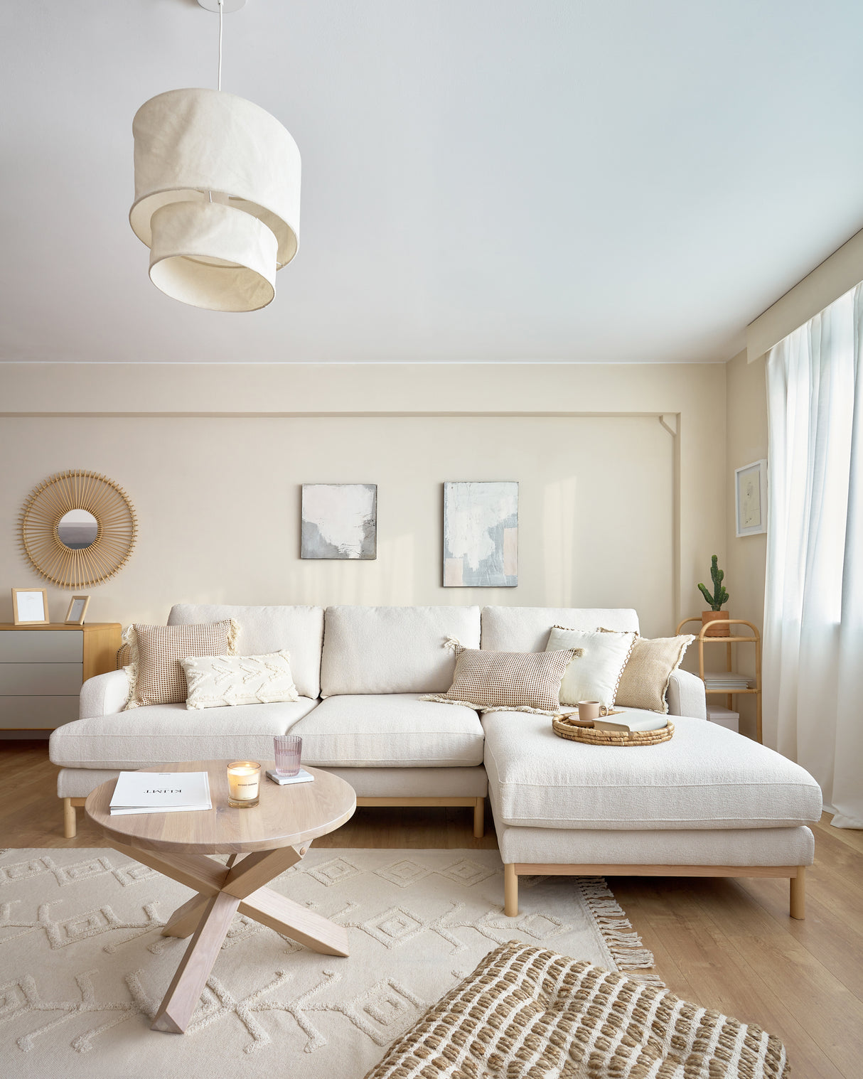 Sofa Mihaela für 3 Sitzer mit Chaiselongue rechts mit Bouclé-Bezug in Weiß 264 cm - ZEN ZONE Furniture