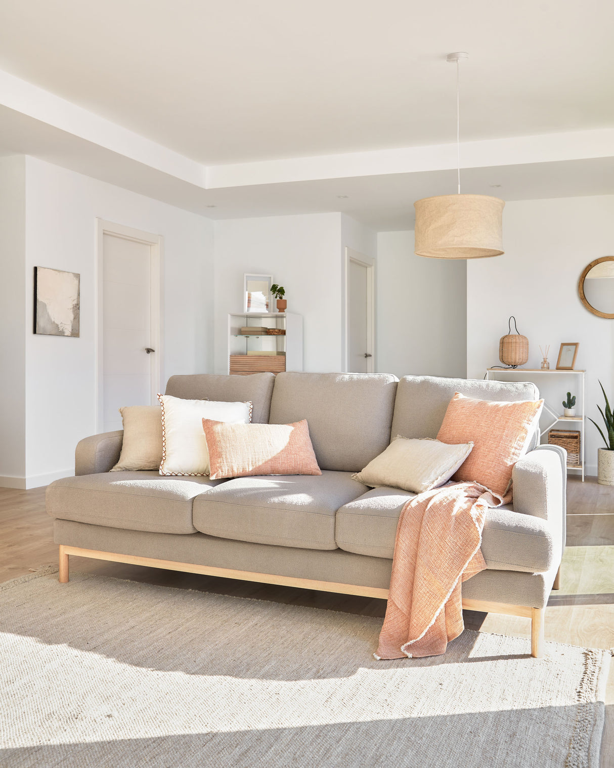 Sofa Mihaela für 3 Sitzer mit Bouclé-Bezug in Grau 203 cm - ZEN ZONE Furniture