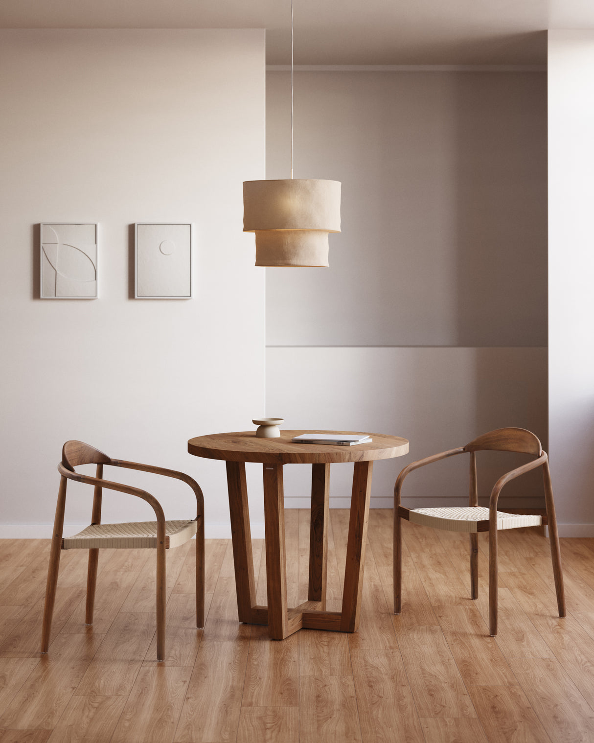 Nina stapelbarer Stuhl aus massivem Akazienholz mit Nussholzfinish und Seil in Beige FSC 100% - ZEN ZONE Furniture