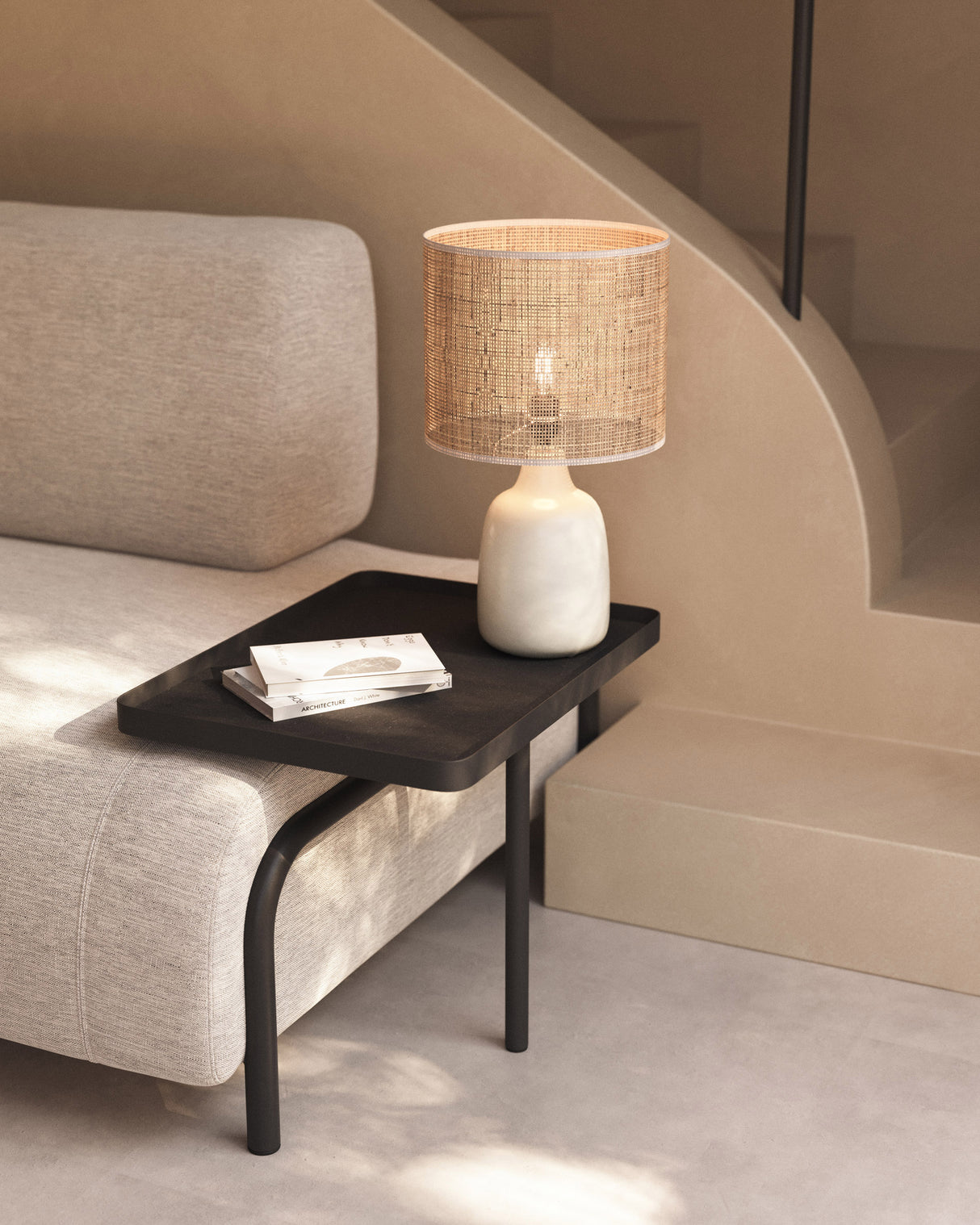 Compo 3-Sitzer Sofa beige mit großem Tablett 252 cm - ZEN ZONE Furniture