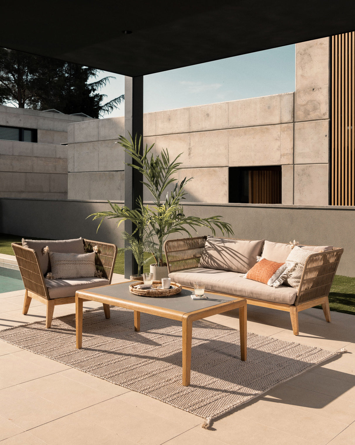 Belleny 3-Sitzer-Sofa aus Seil in Beige und massivem Akazienholz FSC 100% 176 cm - ZEN ZONE Furniture