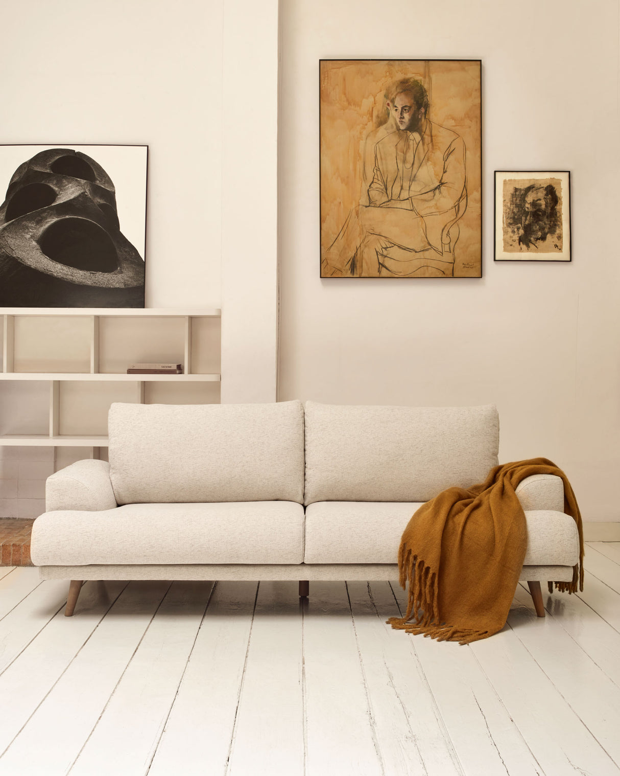 Karin 3-Sitzer-Sofa weiß und Beine aus massiver Buche 231 cm - ZEN ZONE Furniture