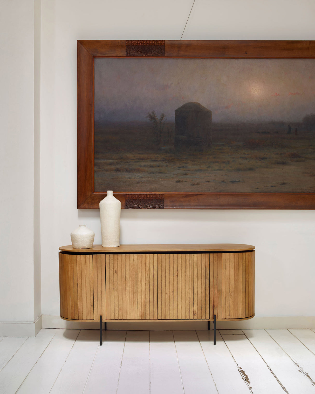 Licia Sideboard mit 4 Türen aus massivem Mangoholz und Metall in Schwarz 170 x 80 cm - ZEN ZONE Furniture