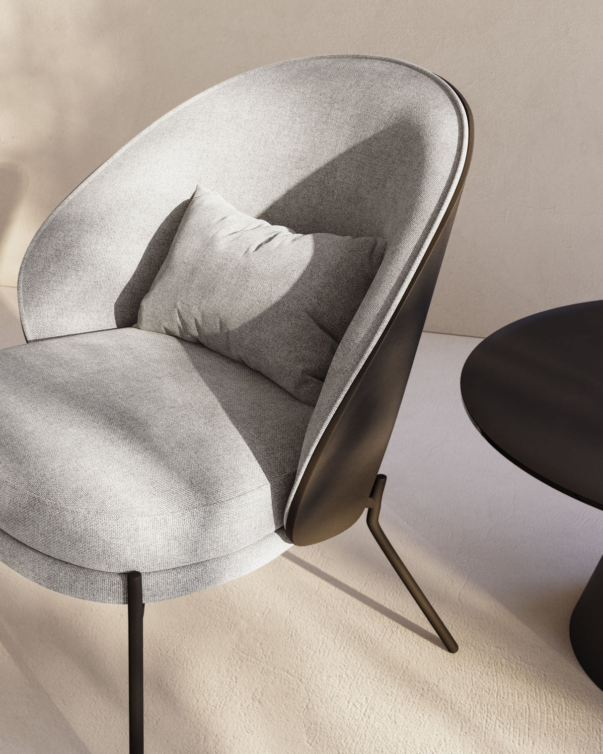 Eamy Sessel hellgrau Eschenfurnier mit schwarzem Finish und Metall in Schwarz - ZEN ZONE Furniture