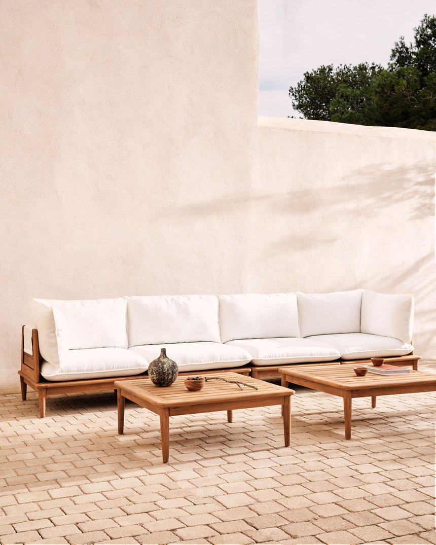 Portitxol modulares Set 2 Ecksessel, 2 Sessel und 2 Couchtische aus massivem Teakholz - ZEN ZONE Furniture