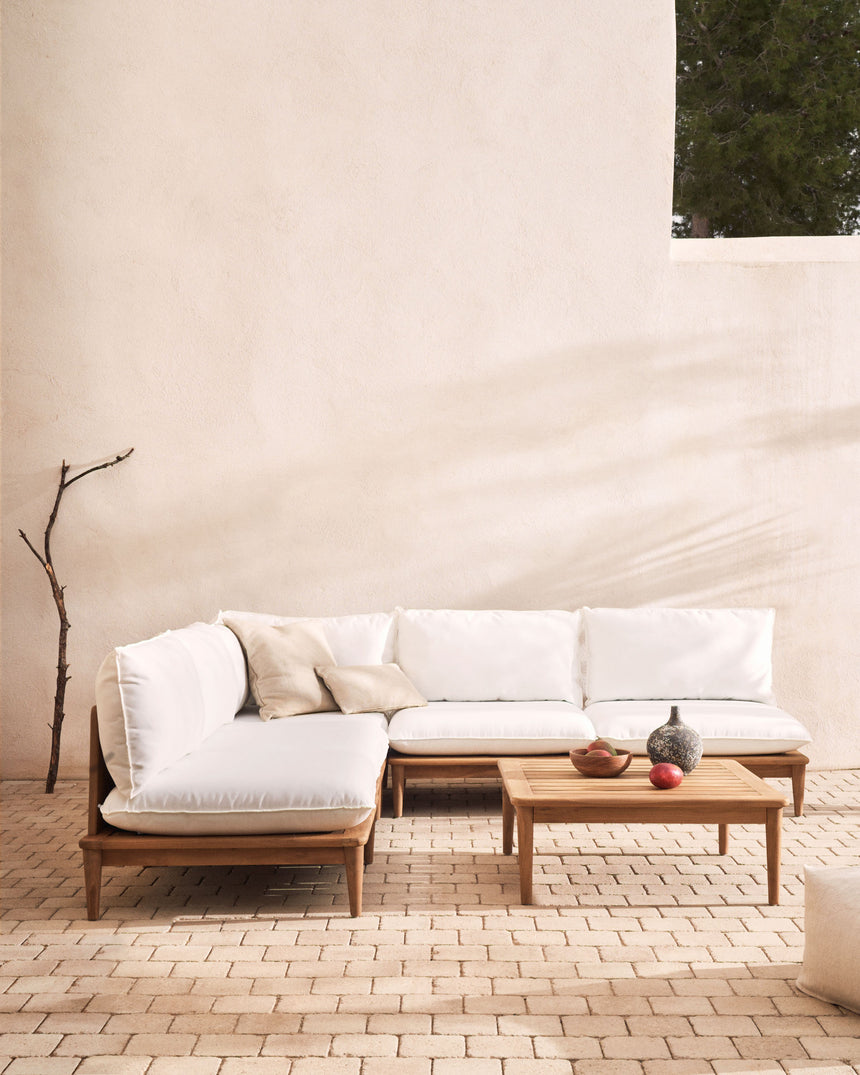 Portitxol modulares Set Ecksessel, 4 Sessel und Couchtisch aus massivem Teakholz - ZEN ZONE Furniture