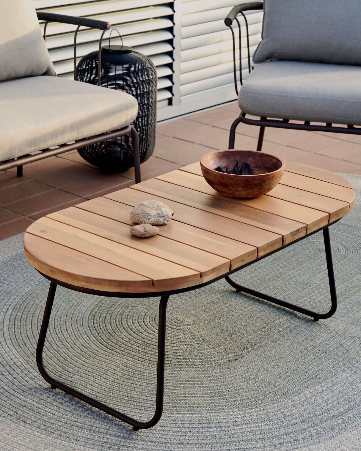 Salguer Couchtisch outdoor massives Akazienholz Seil in Braun Ø 100 x 50 cm FSC 100% - ZEN ZONE Furniture