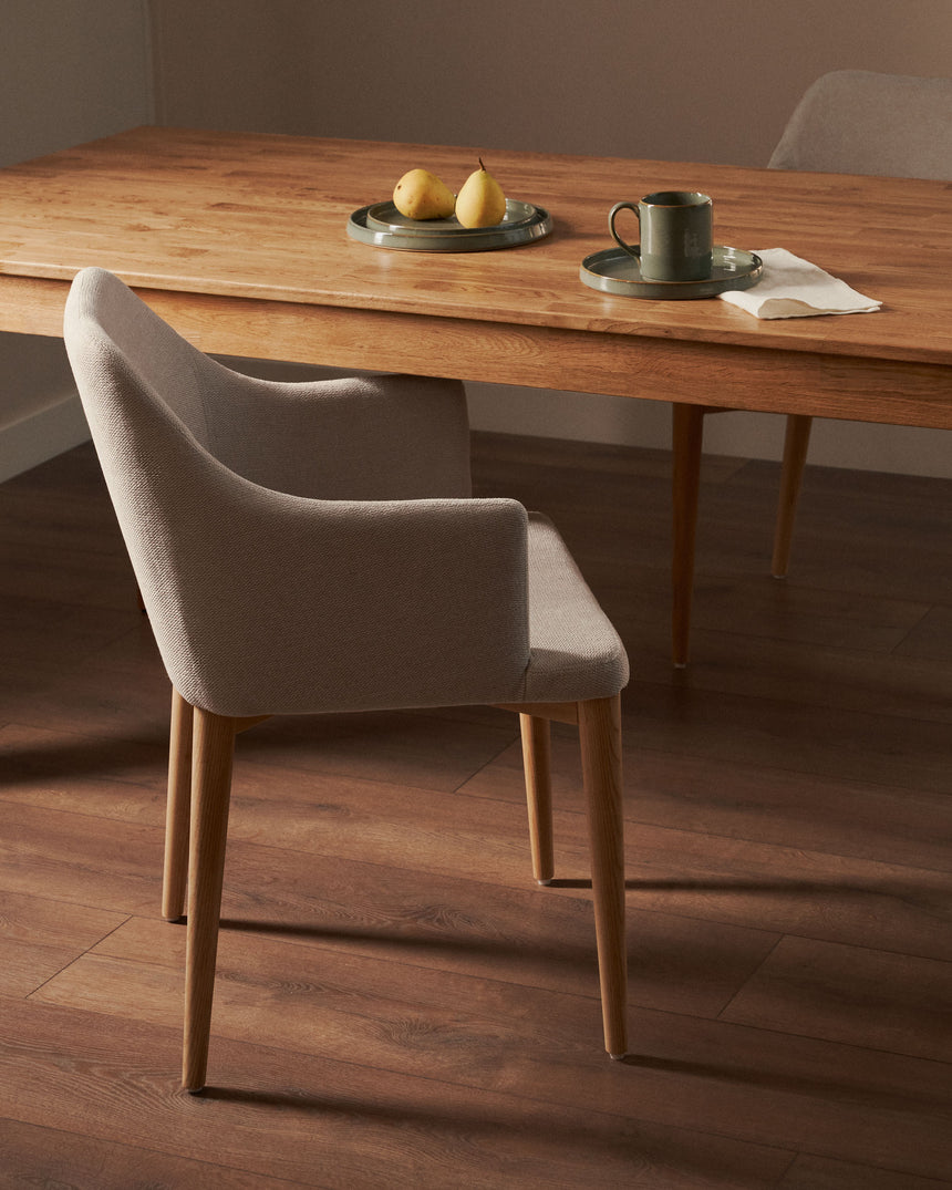Croft Stuhl aus brauner Chenille mit Beinen aus massiver Esche - ZEN ZONE Furniture