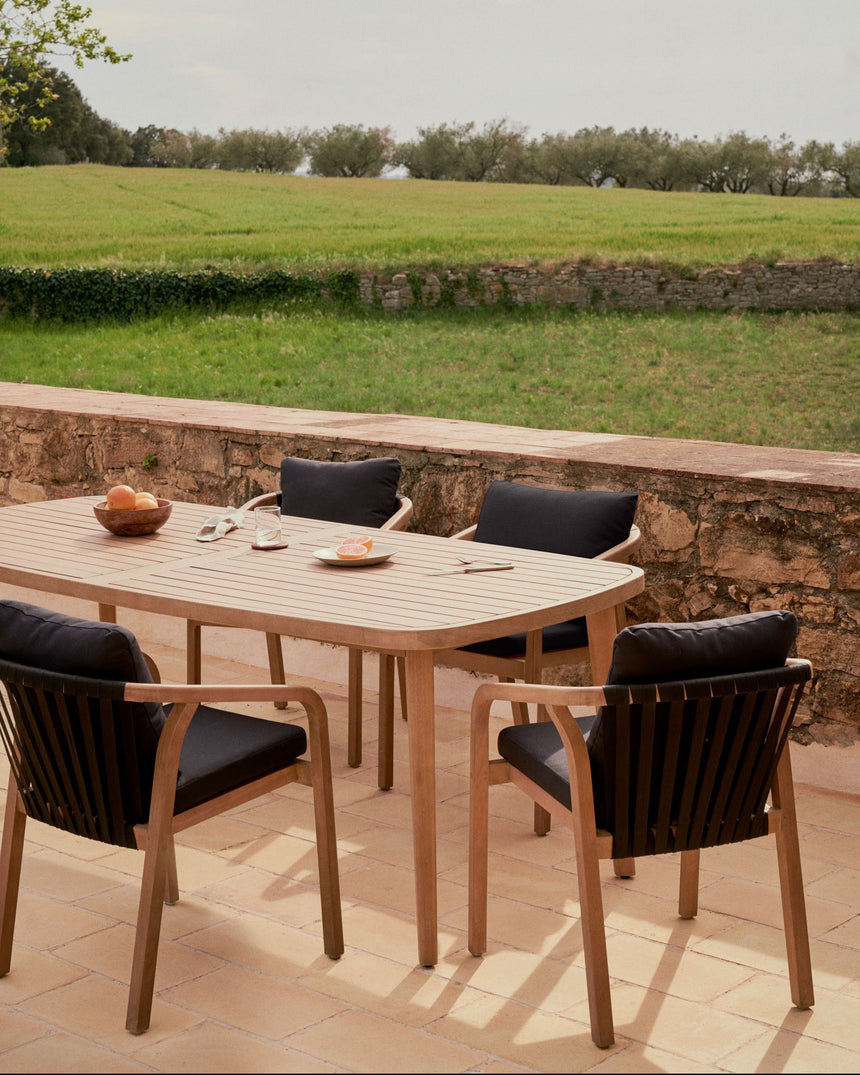 Malaret stapelbarer Stuhl aus massivem Eukalyptusholz und Seil in Schwarz FSC 100% - ZEN ZONE Furniture
