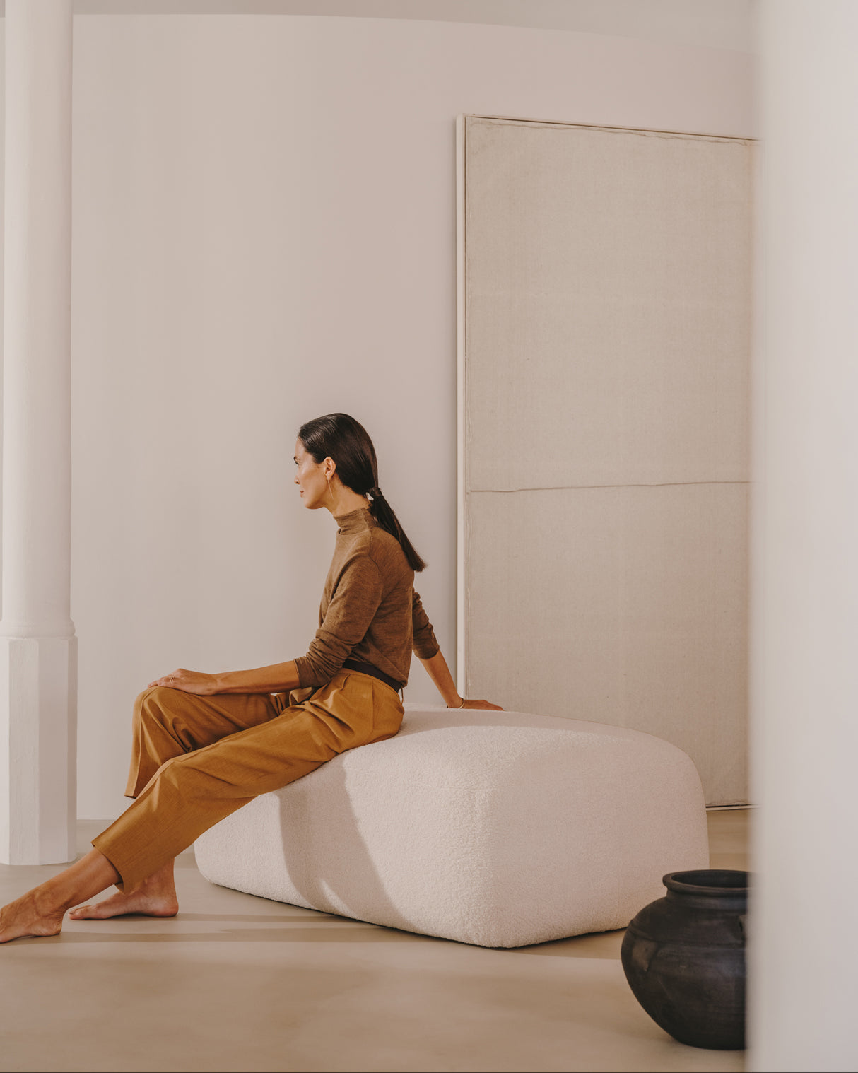 Martina Fußstütze mit Bouclé in Off-White 123 x 85 cm - ZEN ZONE Furniture