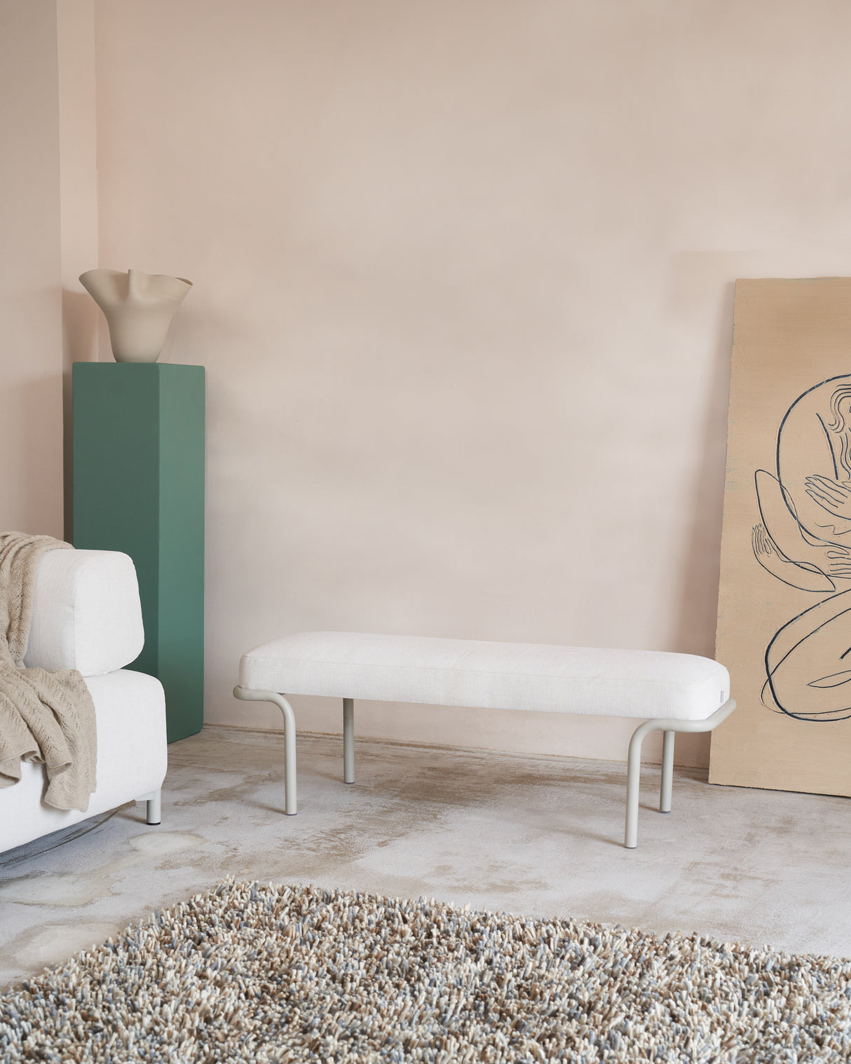 Compo Polsterbank in Grau und schwarzes Metallgestell 130 cm - ZEN ZONE Furniture