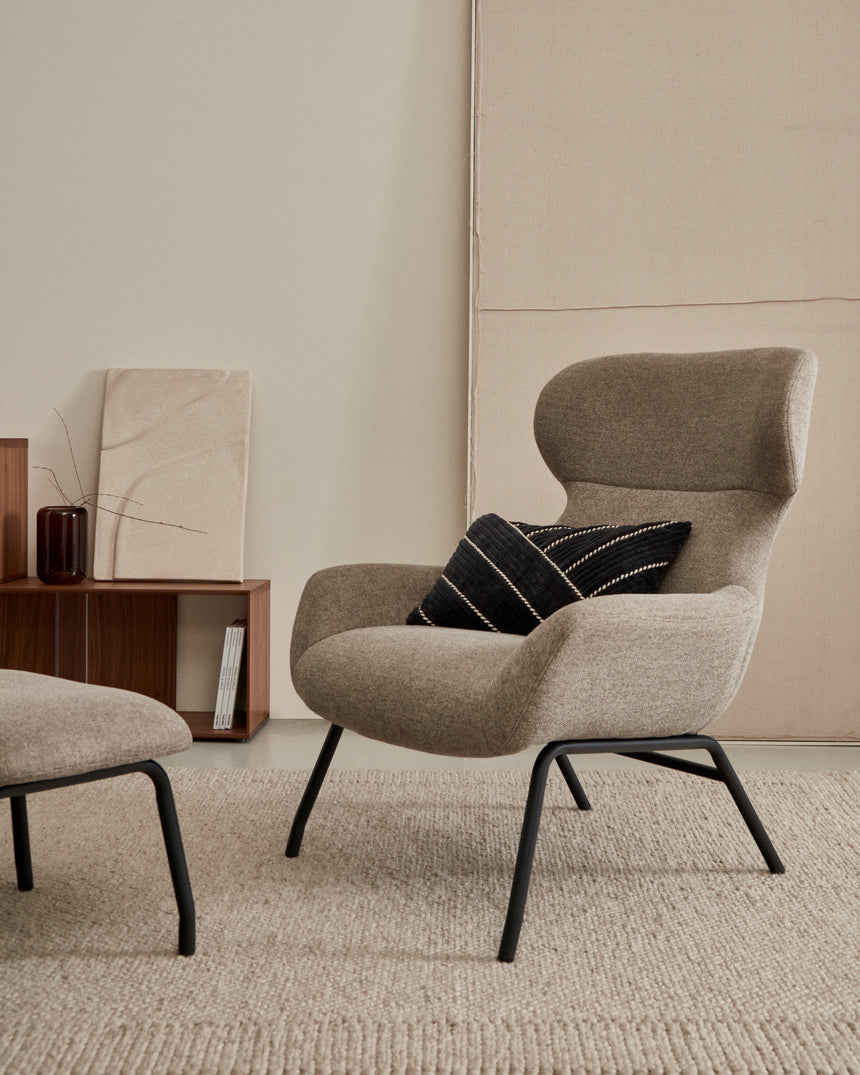 Belina Sessel mit Chenille in Hellbraun und Stahl mit schwarzem Finish FSC 100% - ZEN ZONE Furniture