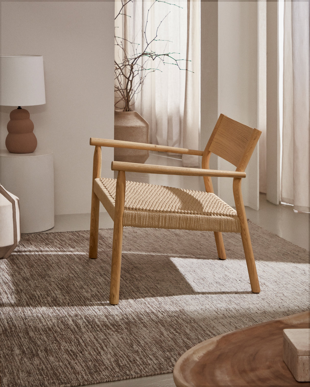 Yalia Sessel massives Eichenholz mit natürlichem Finish und Sitz aus Papierseil 100% FSC - ZEN ZONE Furniture
