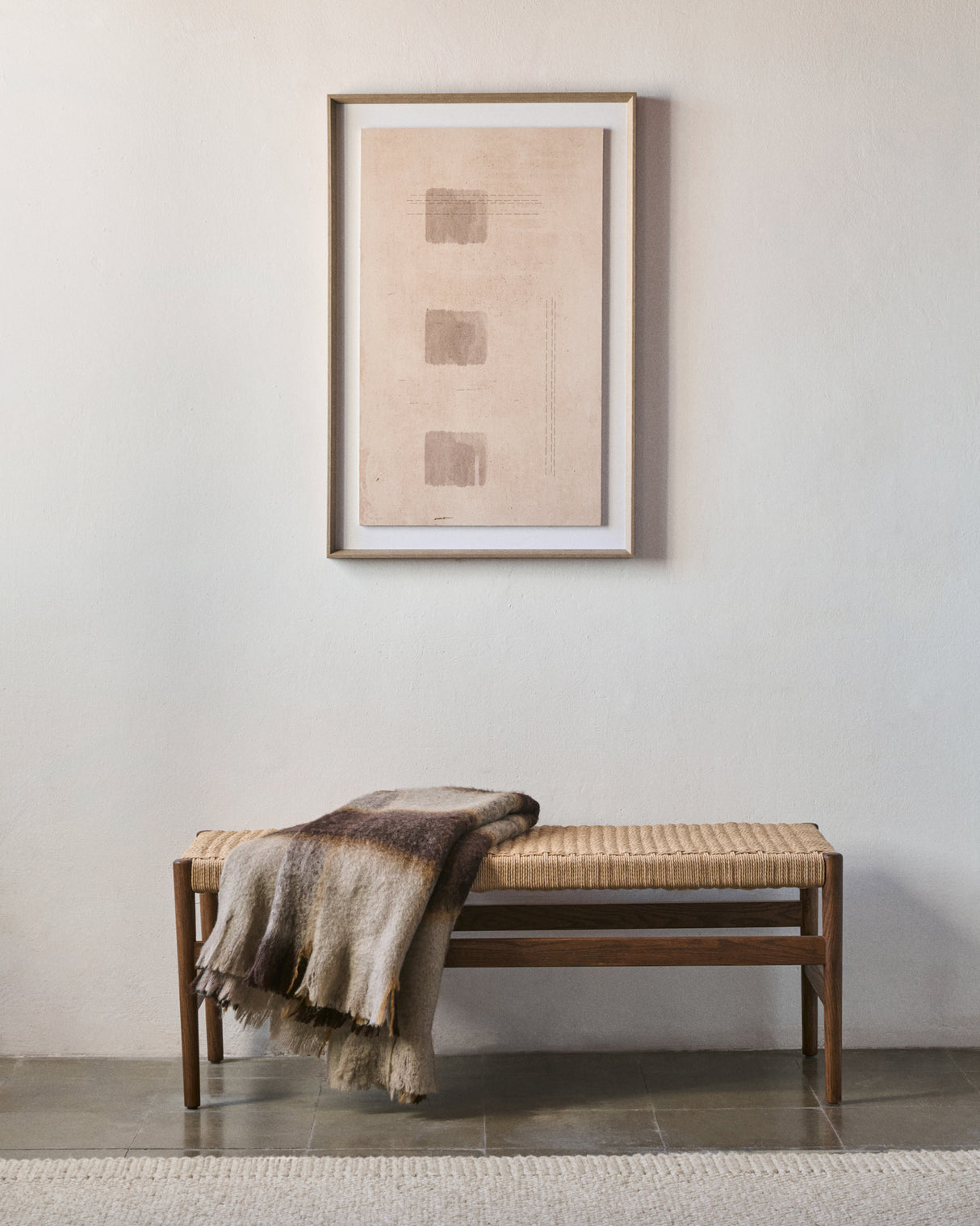 Zaide Bank aus massivem Eichenholz mit Nussbaum-Finish und Seilsitzfläche FSC 100% 120 cm - ZEN ZONE Furniture