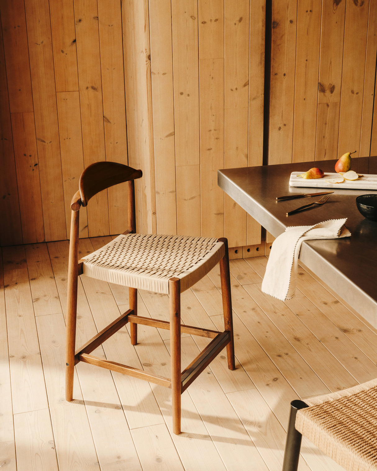 Nina Hocker massives Akazienholz nussbaumfarbenes Finish Seil beige Höhe 62 cm FSC 100% - ZEN ZONE Furniture