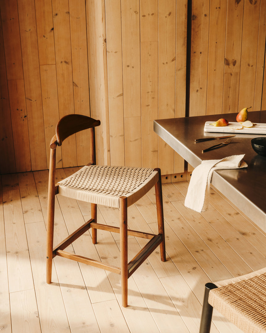 Nina Hocker massives Akazienholz nussbaumfarbenes Finish Seil beige Höhe 62 cm FSC 100% - ZEN ZONE Furniture