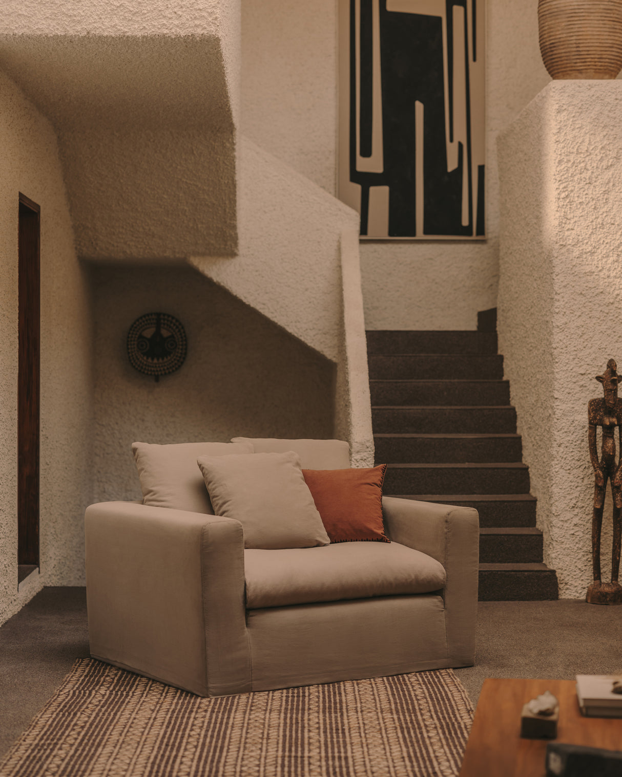 Nora Sessel mit abziehbarem Kissenbezug aus Leinen und Baumwolle taupe 140 cm - ZEN ZONE Furniture