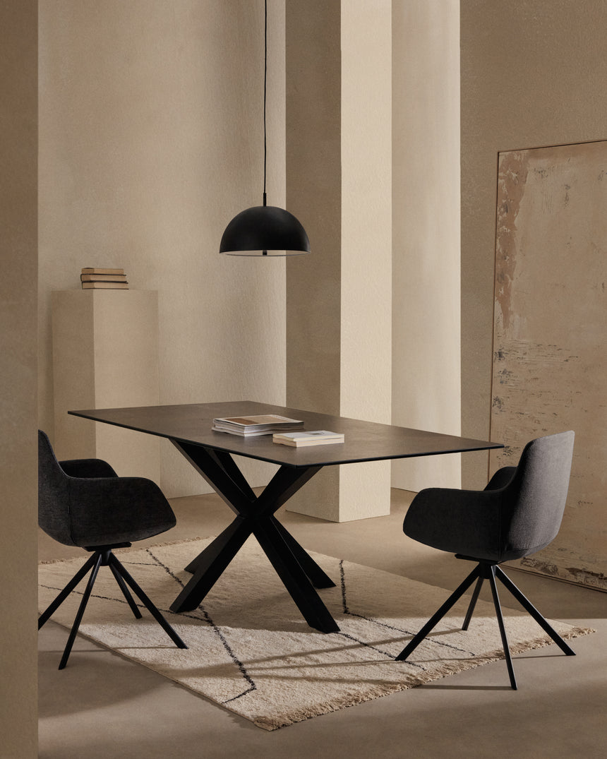 Tissiana rückdrehender Drehstuhl Chenille dunkelgrau Stahl mattschwarzz - ZEN ZONE Furniture