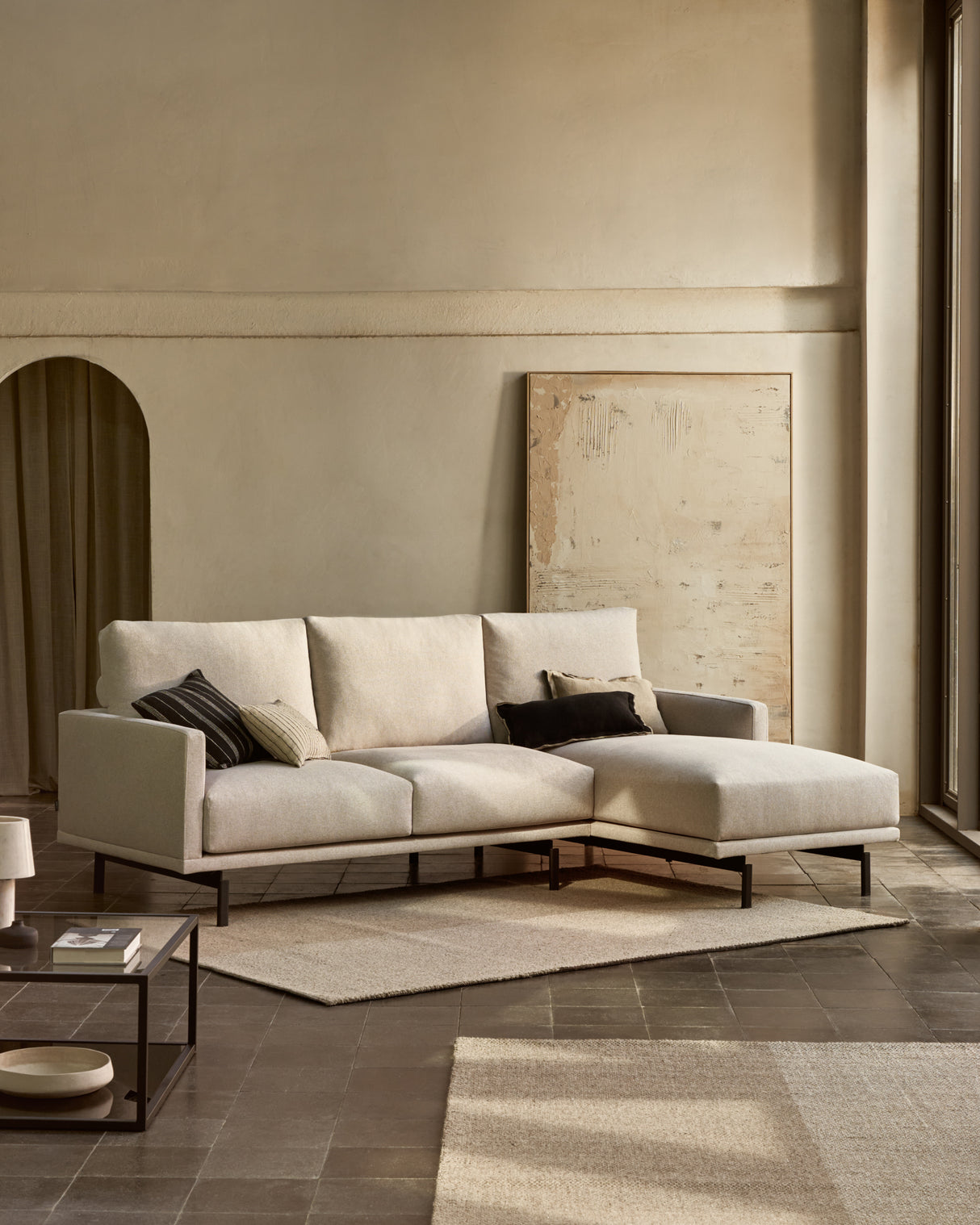 Galene 3-Sitzer Sofa beige mit Chaiselongue rechts 254 cm - ZEN ZONE Furniture