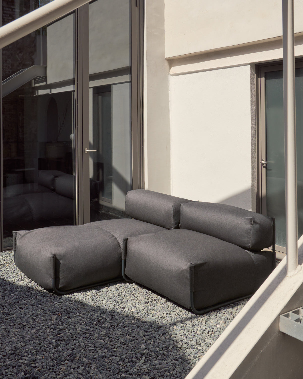 Square Puff Modularsofa longue 100%outdoor m. Rückenlehne dunkelgrau Alu schwarz 165x101cm - ZEN ZONE Furniture