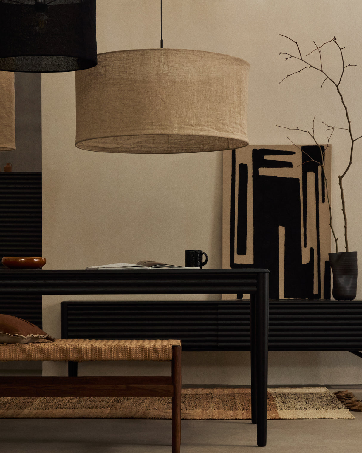 Mariela Schirm für Deckenlampe aus Leinen mit beigem Finish Ø 80 x 40 cm - ZEN ZONE Furniture