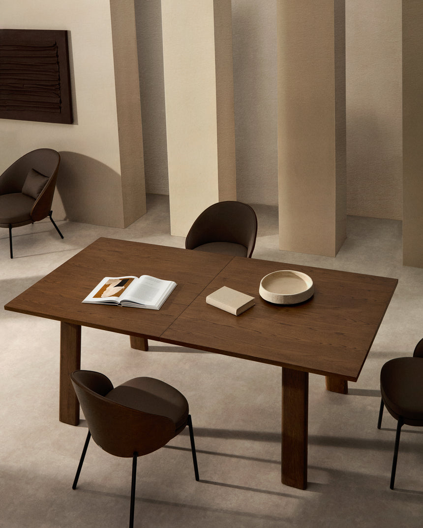 Arlen Ausziehtisch Furnier und massives Eichenholz mit Nussbaum-Finish 200 (250) x 95 cm FSC - ZEN ZONE Furniture